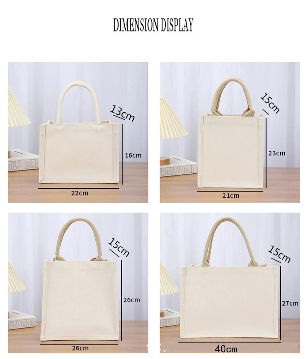 Canvas Bags Shopping bags Portable Tote Eco-Friendly Handbags Grocery Burlap Fabric Bag Coated Cotton Storage Cloth Bag for Gift