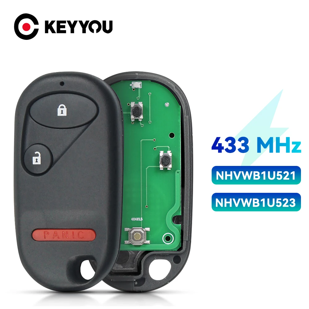 KEYYOU 2 + 1 Tasten Fernbedienung Auto Schlüssel 434 MHz für Honda Civic Pilot 2001 2002 2003 2004 2005 Fob NHVWB1U523 NHVWB1U521