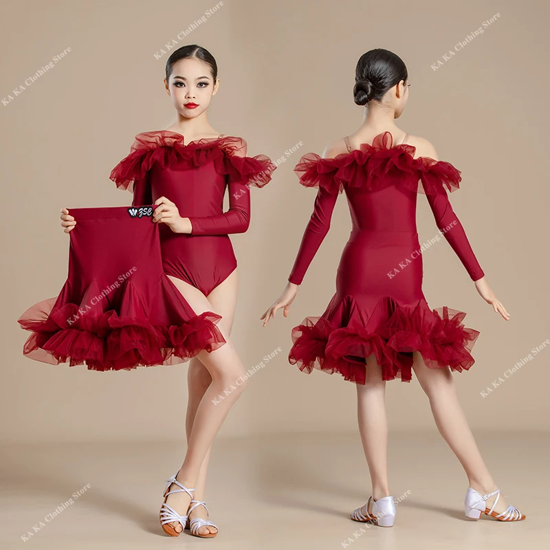 Rumba Tango Samba Latin Dance Dress Girls Competition Ballroom Dance Dresses Kids Latin Dance Clothes Child Performance Costumes
