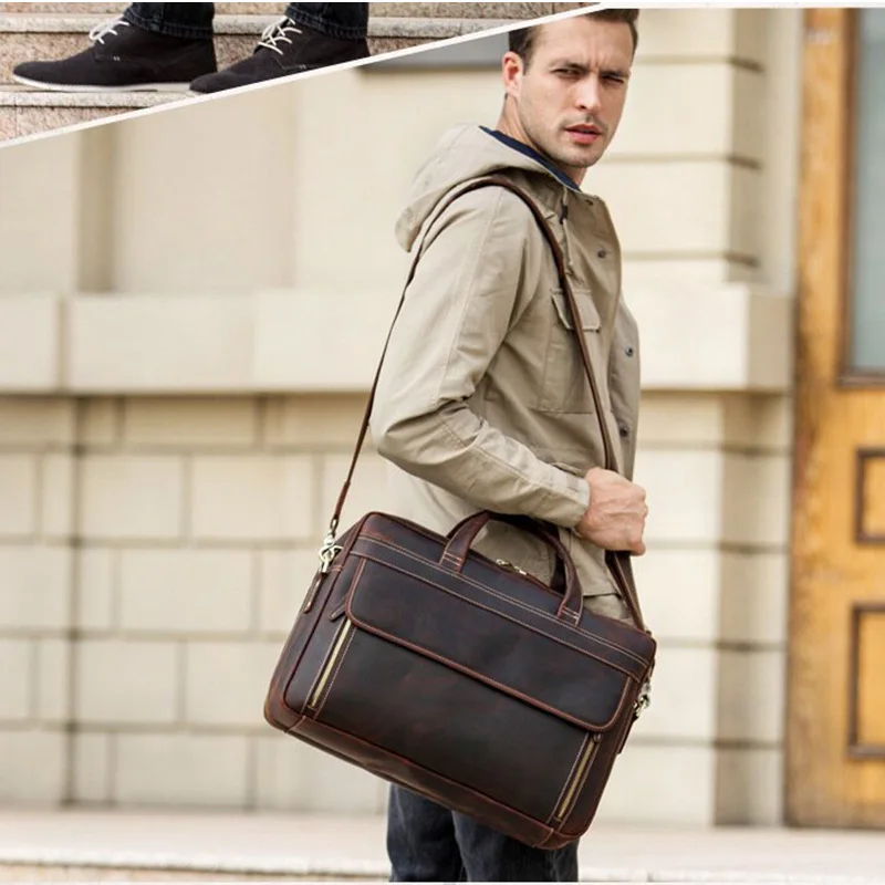 Genuine Leather Briefcase For Man Large Capacity Computer Bag Cow Leather Messenger Bag Handbag For Male Black Business Bag Tote