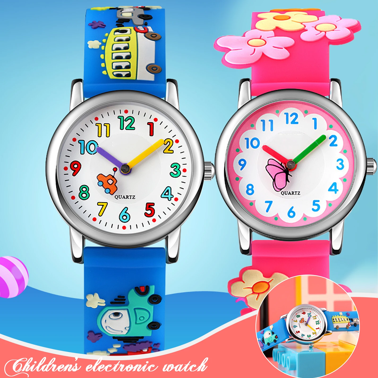 Kids Electronic Watches Casual Round Dial PU Band Analog Quartz Watch Great Birthday Gifts For Kids