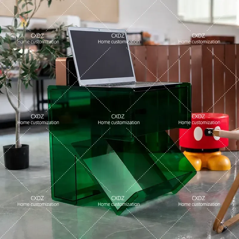 Acrylic Bedside Table Arrow Shaped Edge Creative Nightstand for Living Room Sofa Bedroom Light Luxury Storage Locker