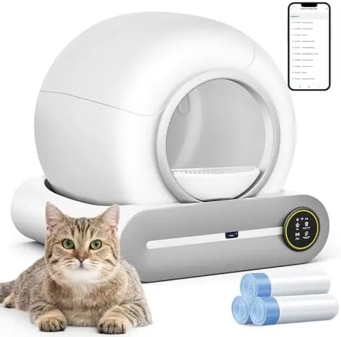 Self Cleaning Cat Litter Box, Automatic Robot Box for Multiple Cats, Smart Self Cleaning with Safety Protection, APP