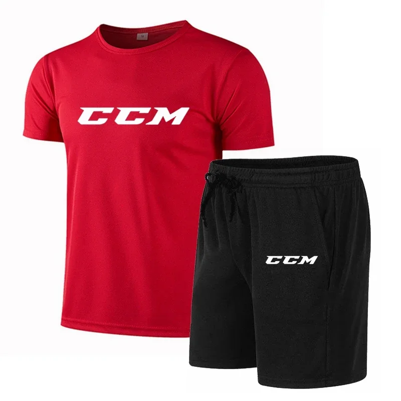 Summer Men\'s Fitness Fashion Men\'s Casual Sportswear Suit Quick Drying Sports Suit CCM Short Sleeve T-Shirt + Shorts 2 Piece Set