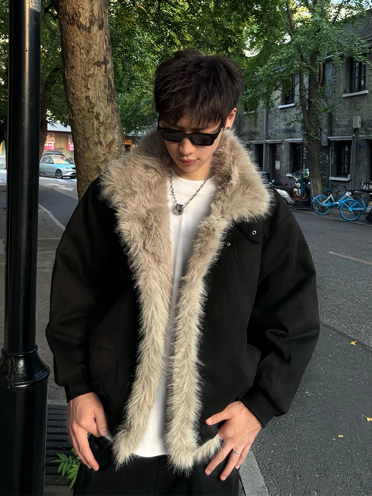 معاطف رجالية جديدة لخريف وشتاء 2025 سميكة ودافئة أنيقة سترات راقية بياقة واقفة معاطف من القطن بياقة من الفرو الصناعي