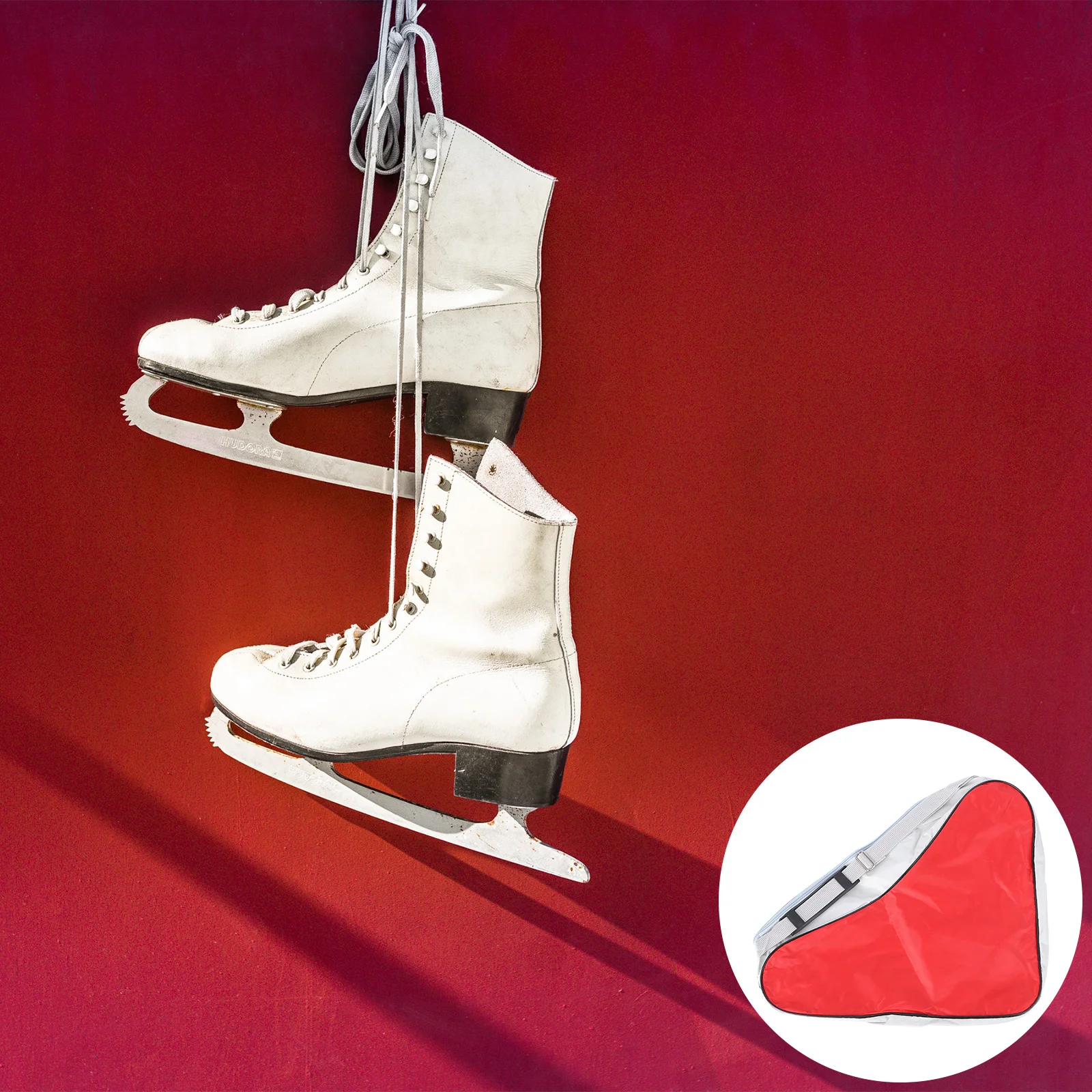 

2Pcs Large Capacity Mesh Cloth Tote Bag for Ice Skates Roller Inline Skates Shoes Storage Red Shoulder Pouch Durable Easy Clean