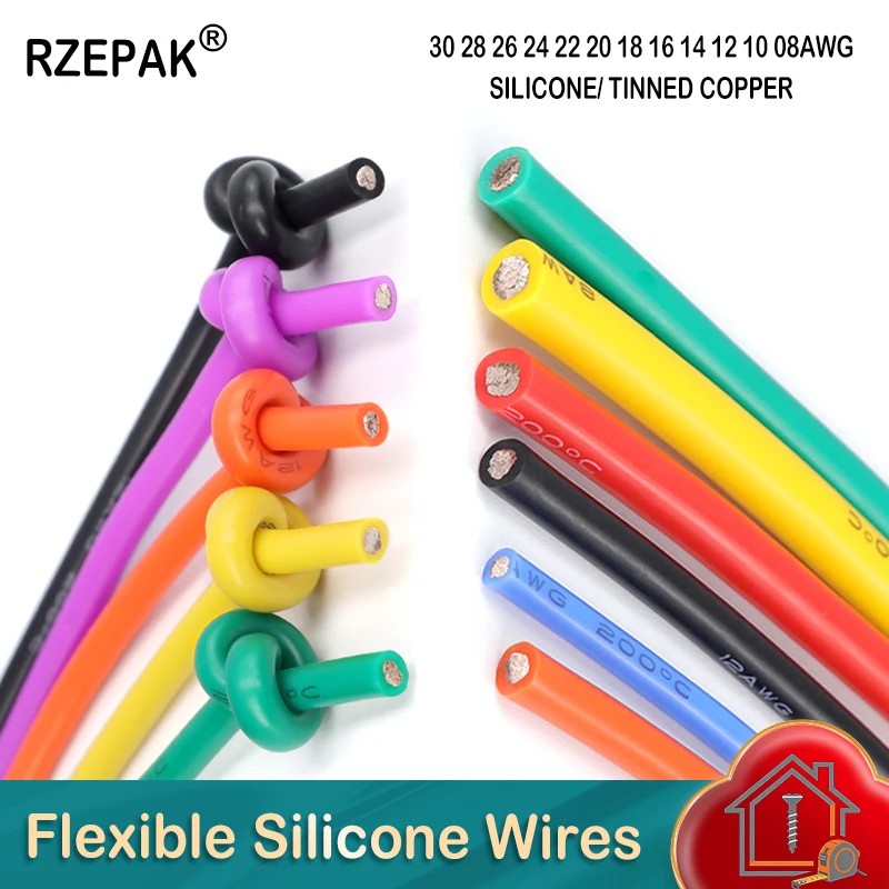 5/10m Soft Silicone Wire 30 28 26 24 22 20 18 16 14 12 10 08AWG 600V 200℃ High Temperature Resistant Tinned Copper Cable