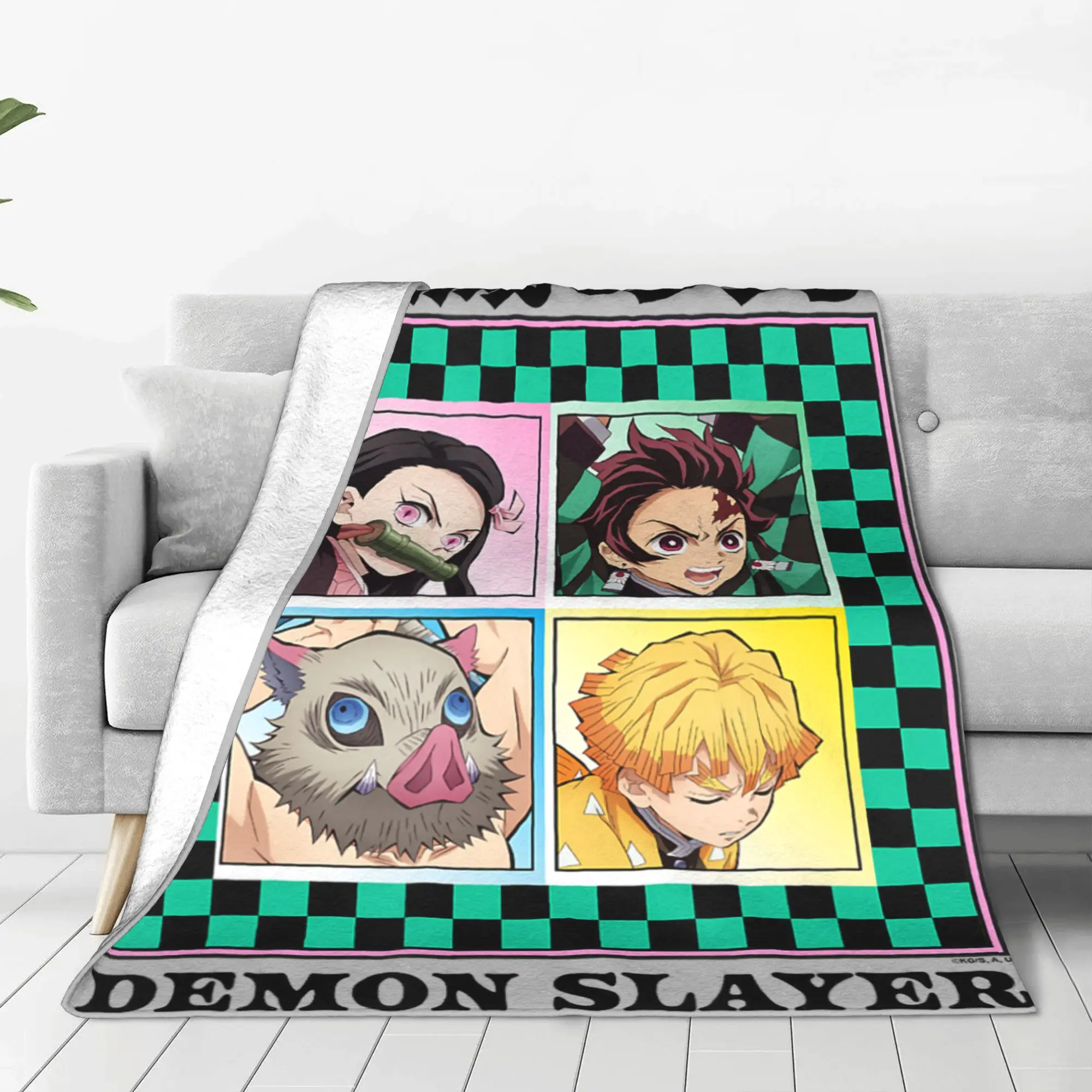 1PC Home Demon Slayer  Kimetsu no Yaiba Tanjiro Nezuko Zenitsu Faces Blanket Throw Blanket  Novelty Warm Blanket All Season Gift