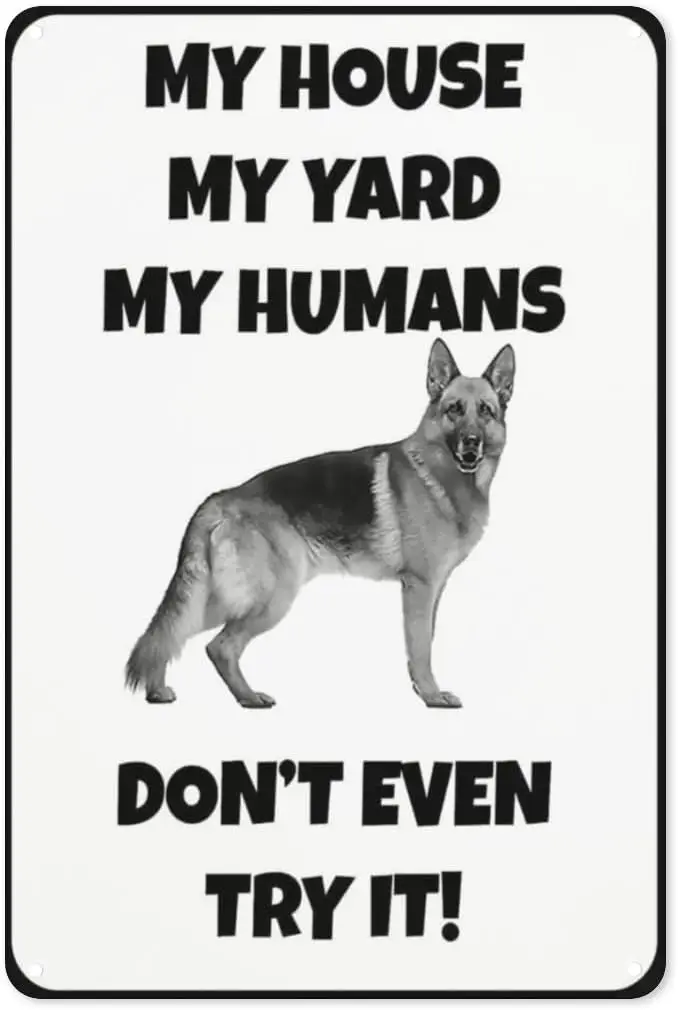 Vintage Metal Sign German Shepherd My House My Humans Pet Dog Gate Fence Cute Sign Valentine's Day Decoration Gift Room Wal sign