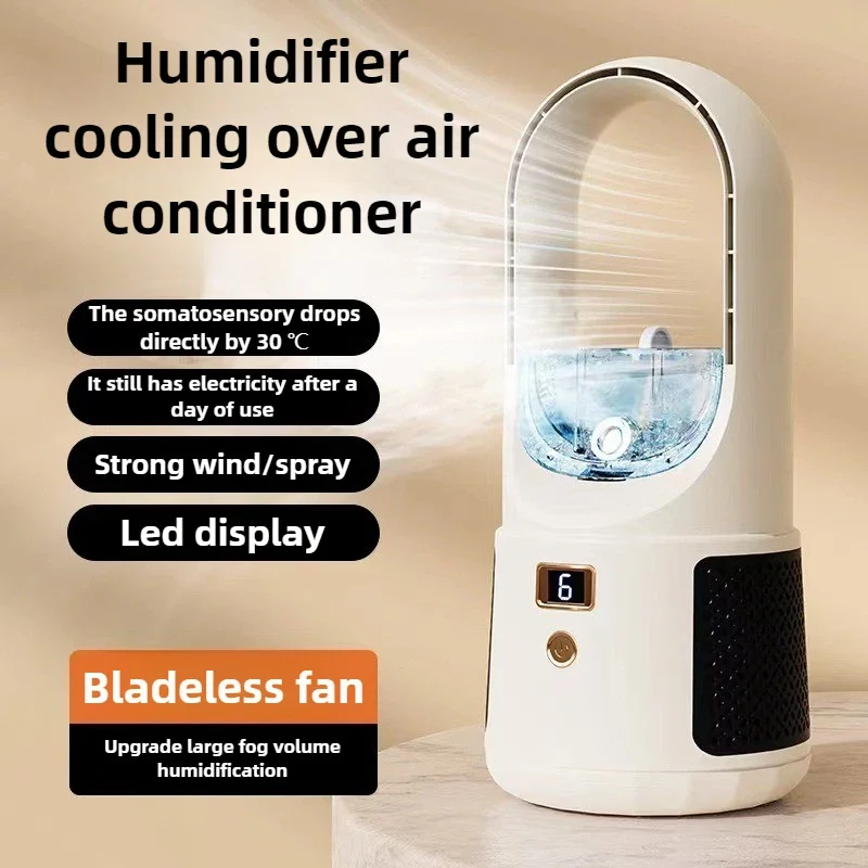 

Беспроводной настольный башенный вентилятор без лопастей с функцией циркуляции воздуха, USB-зарядкой, увлажнением и мощным распылением воды для дома