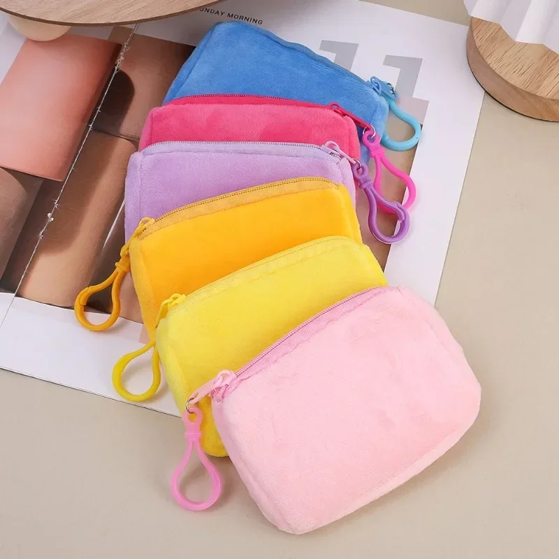 6pcs Cute Candy Color Plush Coin Purse Women Mini Square Change Pouch Wallet Headphone Bag Key Holder Portable Zero Wallet Box