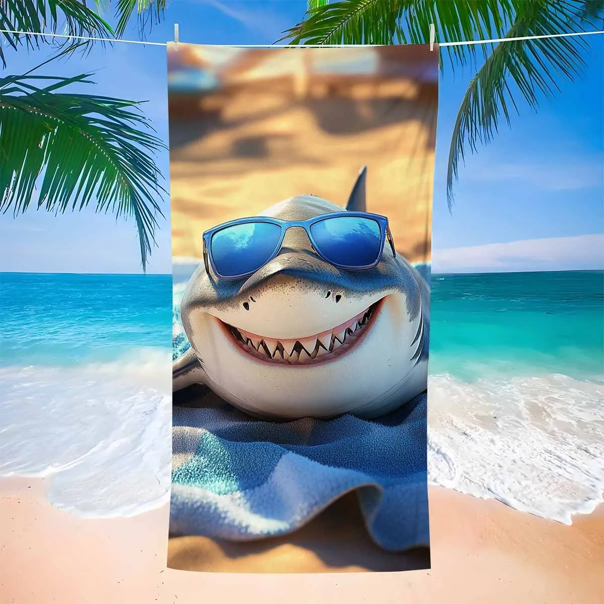 Shark Print Super Soft Quick Dry Microfiber Beach Towel High Absorbent Towel For Swim Dive Surf Camping Sports