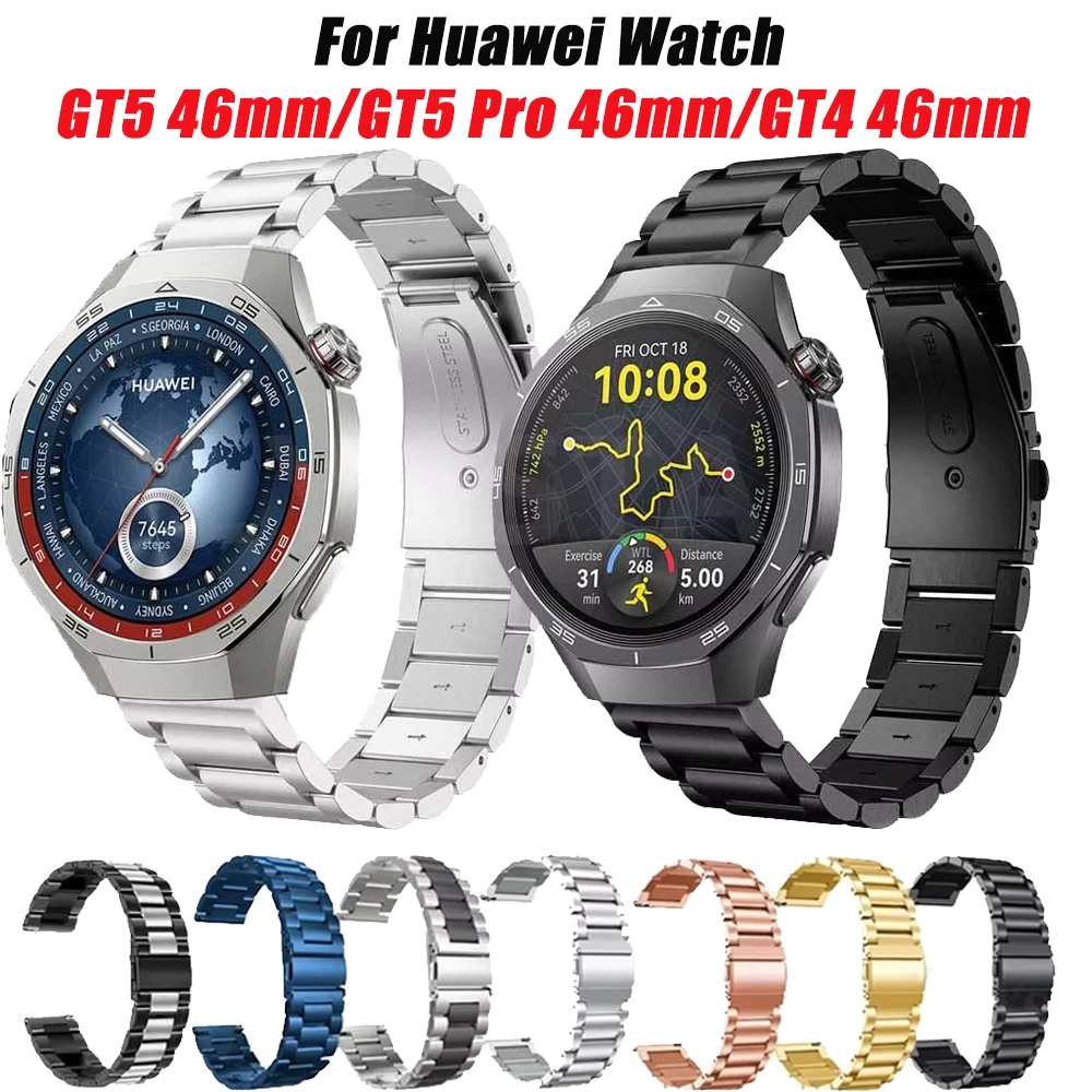 22mm Stainless Steel Strap For Huawei Watch GT5/GT5Pro 46mm Bracelet Metal Watchband For Huawei Watch GT4 GT3 GT2 Pro 46mm Band