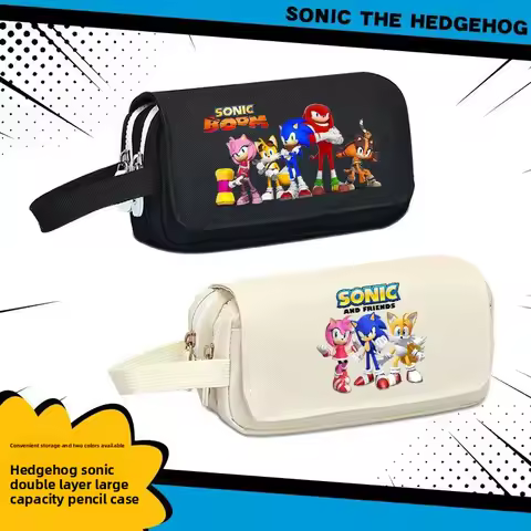 Large Capacity Student Cartoon Sonic the Hedgehog Canvas Pencil Case Leisure Style Stationery Bag Casual Canvas Bag Origin