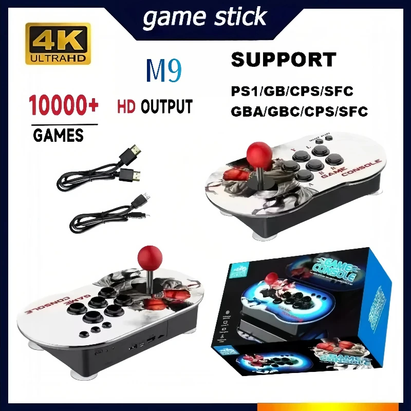 2025 M9 4K HD Video Arcade Console di gioco 3D Doppio controller Joystick 10000 giochi Lettore di giochi compatibile HDMI per accessori PS1