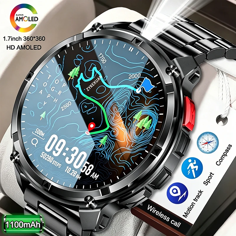 

2026 New T-Rex3 1100mAh Battery Military Smart Watch 5ATM Waterproof Sports Fitness Tracker GPS path Outdoors Compass Smartwatch