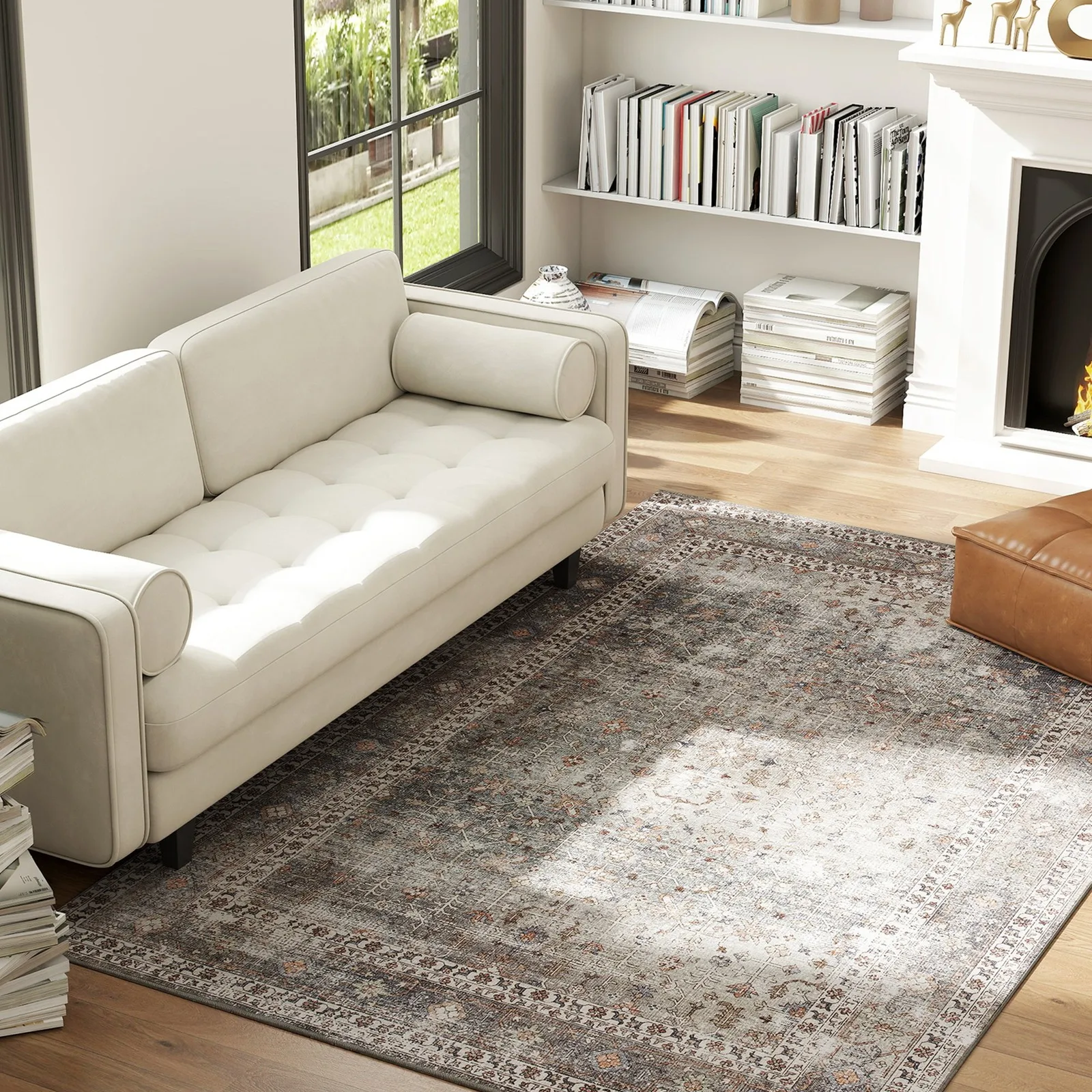 

HOMCOM Area Rug 5x7, Machine Washable Rug for Living Room, Dark Mixed-Brown