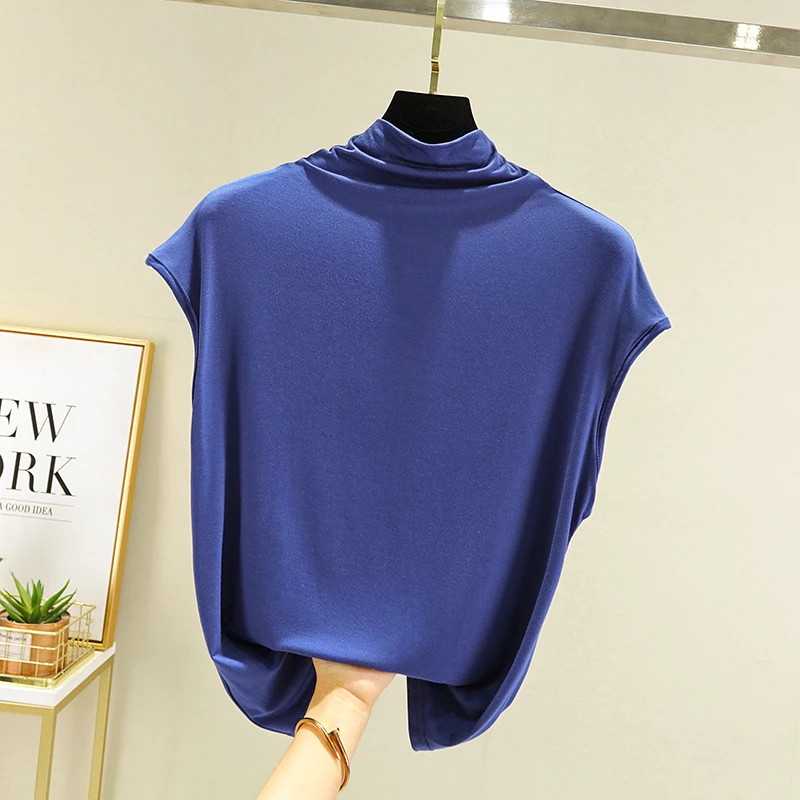 Women's Modal Sleeveless High Collar Base Shirt Spring Autumn Slim Fit Versatile Thickened Collar Thin Top Fashionable Commut...