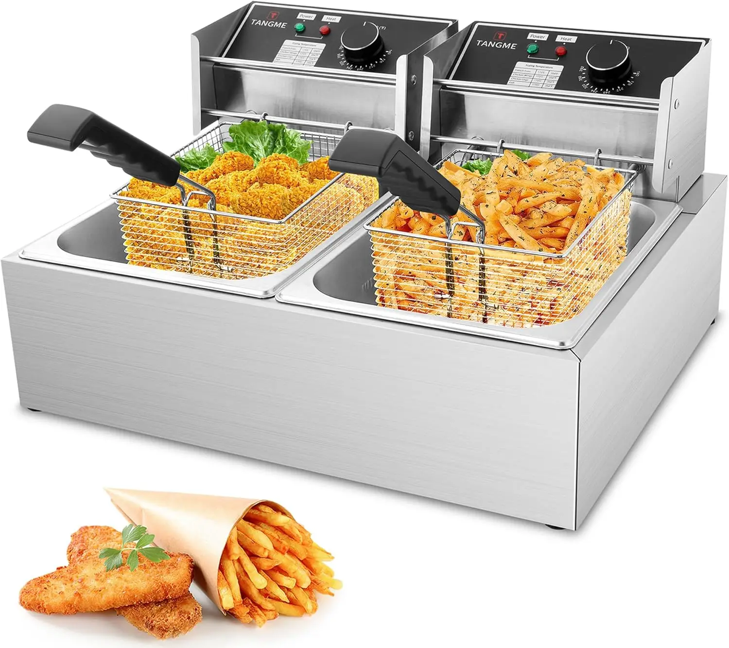 Deep Fryer - 3400W Electric Deep Fryers with 2x6.35QT Baskets 0.8mm Thickened Stainless Steel Countertop Oil Fryer 20