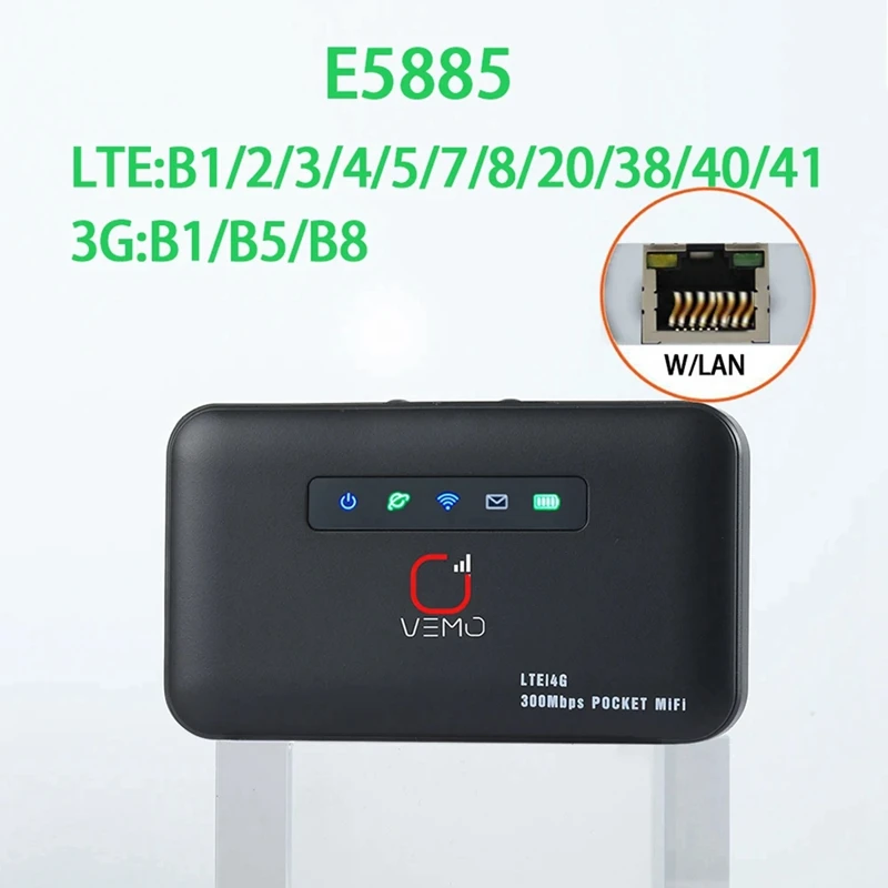 E5885 Pocket WiFi Router 4G Mini Router with Sim Card RJ45 Lan Port Modem 4G LTE Router with Sim Card for Home 2600MAh