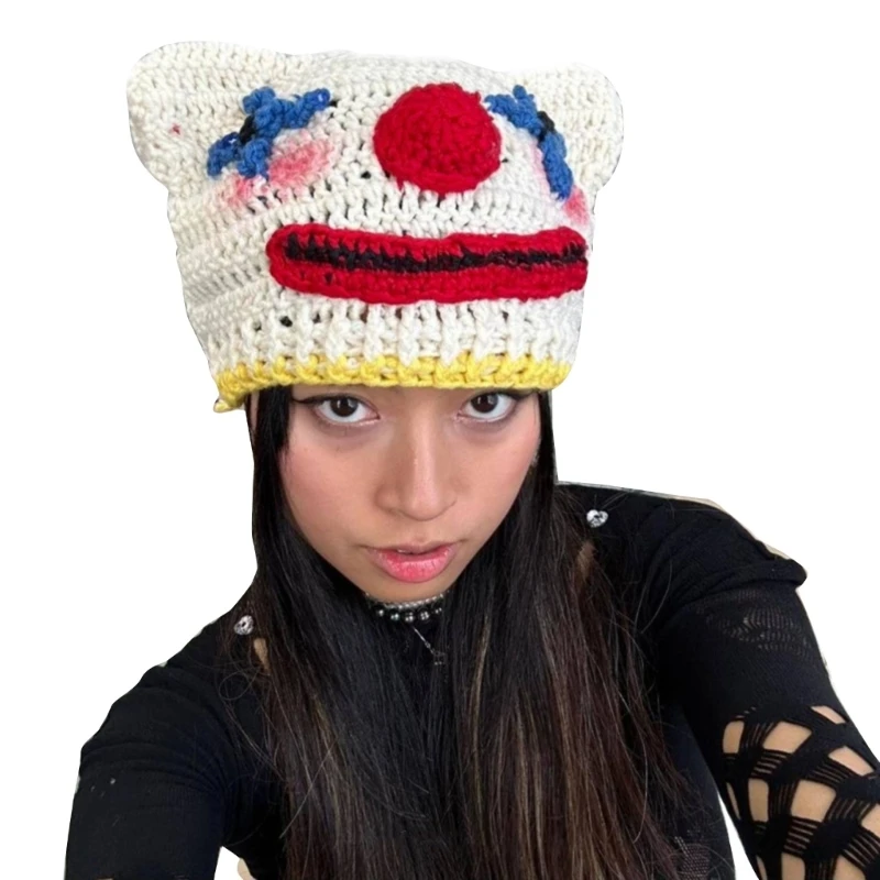 Gorro punto divertido para niñas, gorro payaso con orejas gato, gorro acampada para esquiar libre para