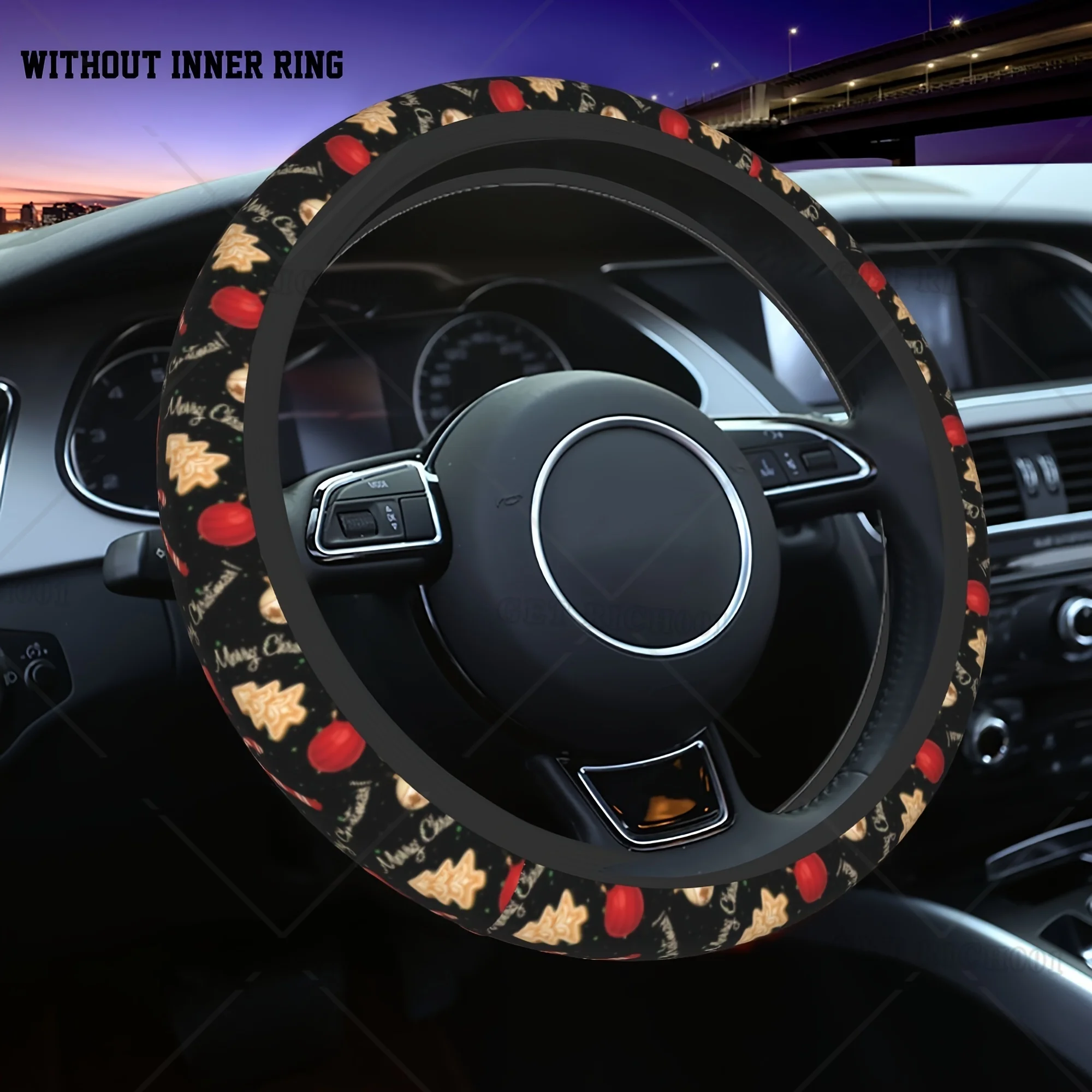 

Christmas Tree Bells Red Gift Fashion Car Steering Wheel Cover Elastic Material Non Slip Design Suitable for Most Car Models