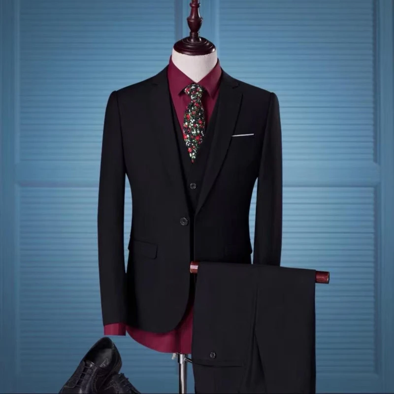 

Размеры S-6XL (куртка + жилет + брюки) Однотонный деловой повседневный костюм, подходит для свадеб, банкетов, работы и официальных мероприятий