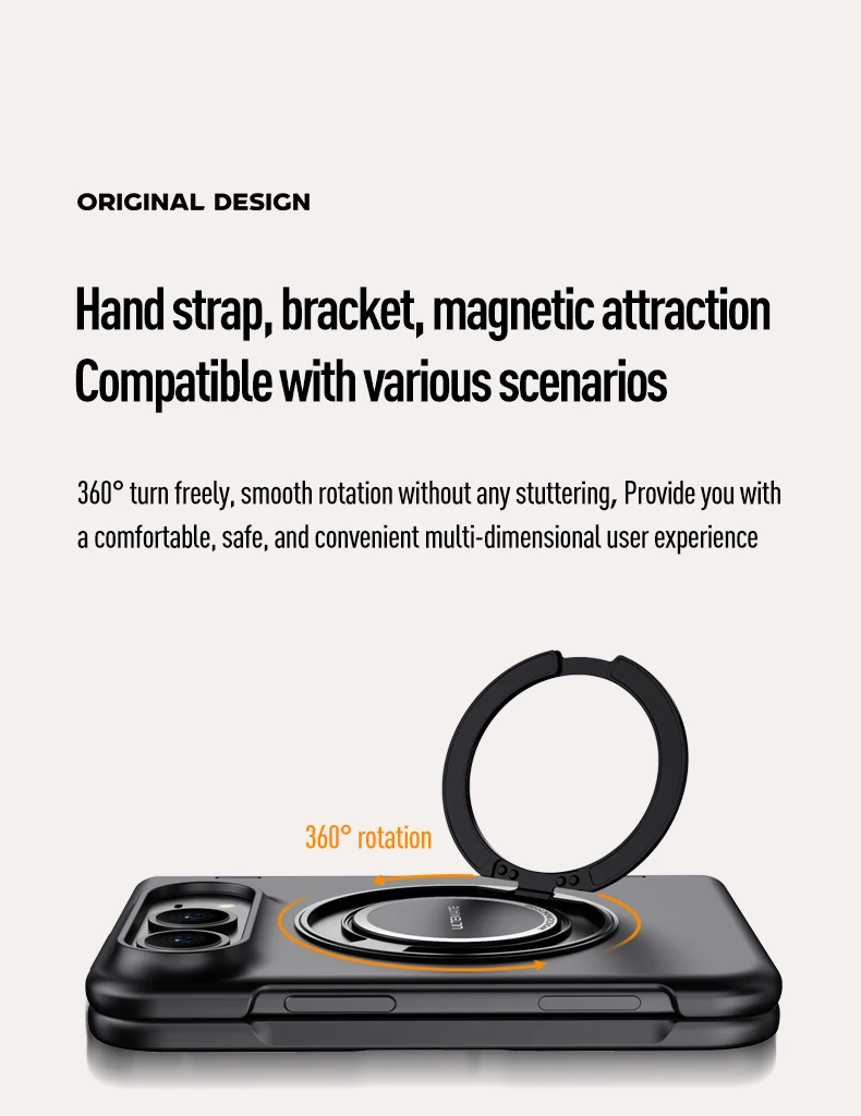 Luxury 360 Rotating Magnetic Stand Hand Strap Case for iPhone Duo 18 Duo Fold Wide Shockproof for Magsafe Film-Integrated Cover