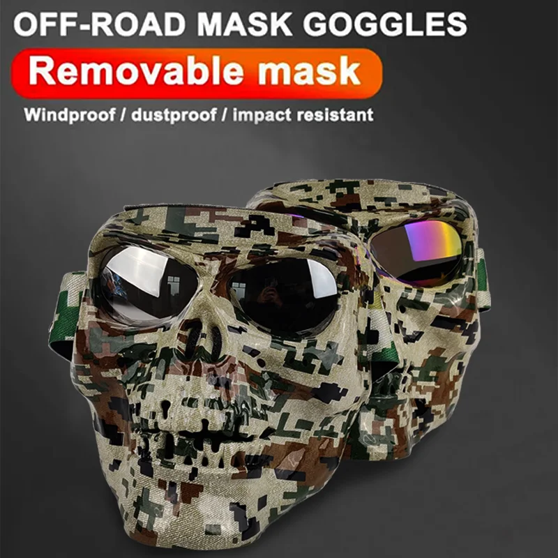 Motorrad brille Schädel maske Tarnung Skelett Cosplay Airsoft Kostüm Halloween Party Schädel Voll gesichts schutz maske