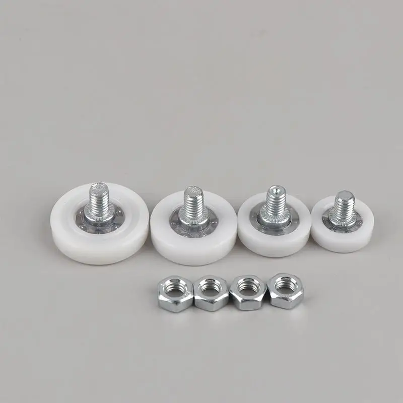 4Pcs M6 External Thread Cabinet Moving Wheel Nylon Metal Sliding Door Roller Furniture With Screw Drawer Bearing Pulley Flat