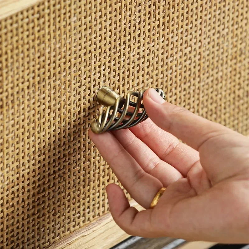 Nordic style solid wood TV cabinet living room wrought iron retro walnut locker