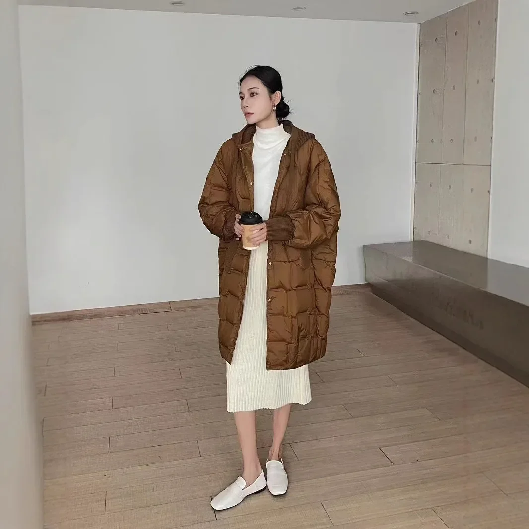 Doudoune surdimensionnée à capuche tricotée pour femme, nouvelle mode automne et hiver