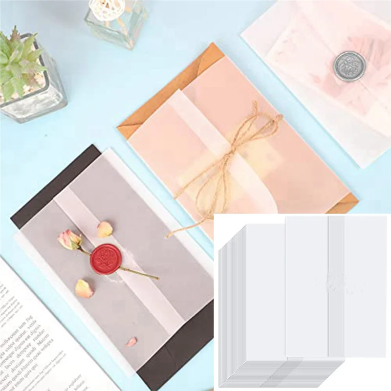 XB-120 Piece Vellum Paper Pre-Folded Wedding Invitation Paper Translucent Vellum Envelopes 5X7 Inch