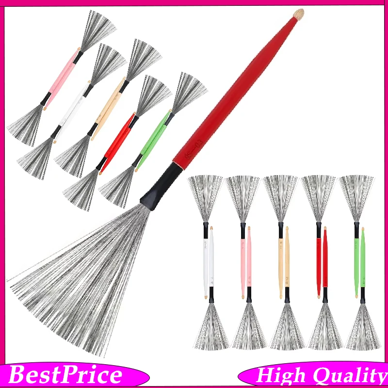 Double-Headed Drum Stick Brush Dual-Use Colorful Maple Handle Beginner Percussion Instrument with Multi-Functional Design