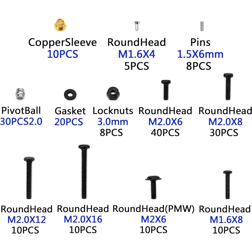 Universal M1.6 M2 RC Screw Kit Screws Assortment Set Fastener Wrench Repair Tools Compatible with FMS 1/18 1/24 Series FCX24 Adv