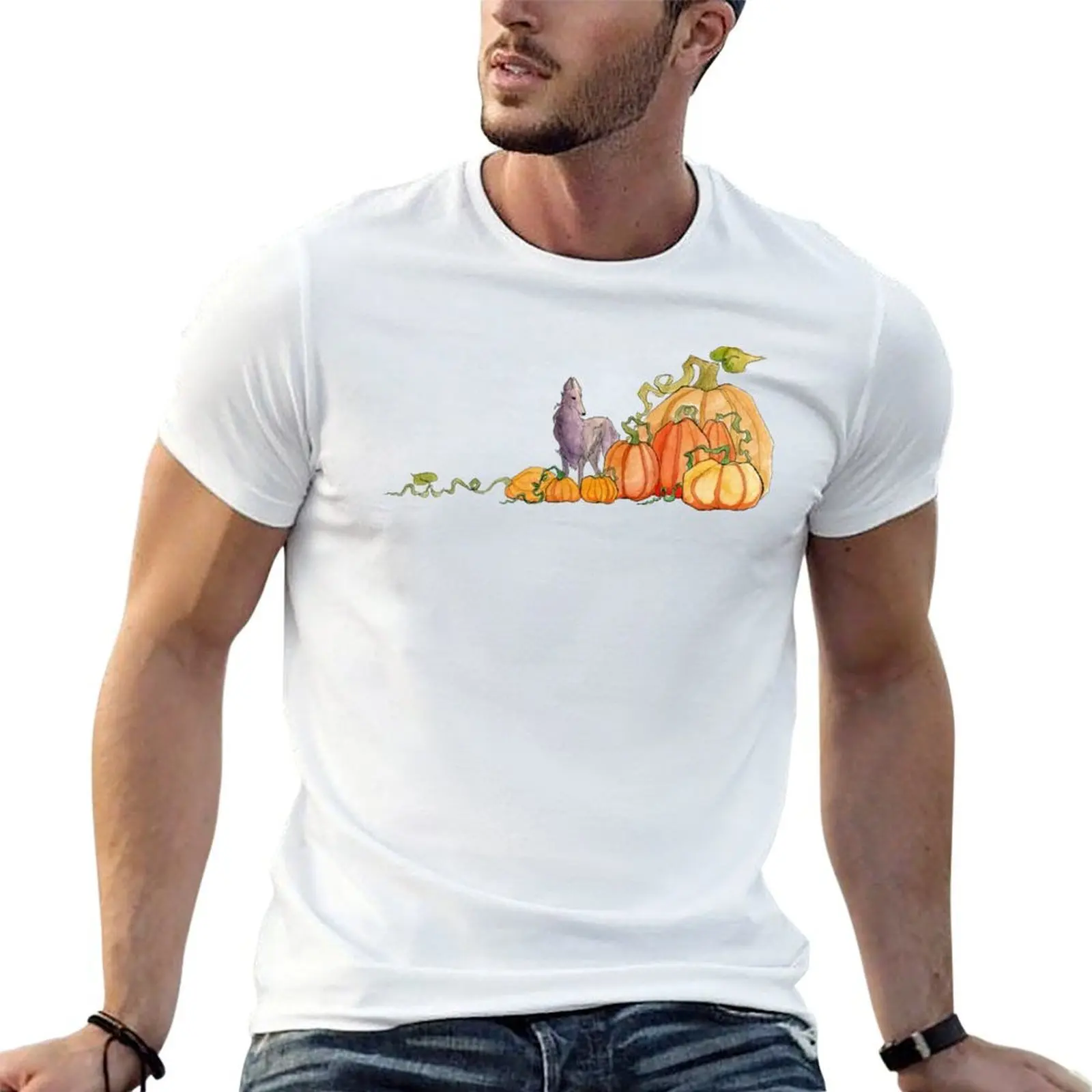 Футболка Borzoi and Giant Pumpkins, свободная повседневная футболка большого размера