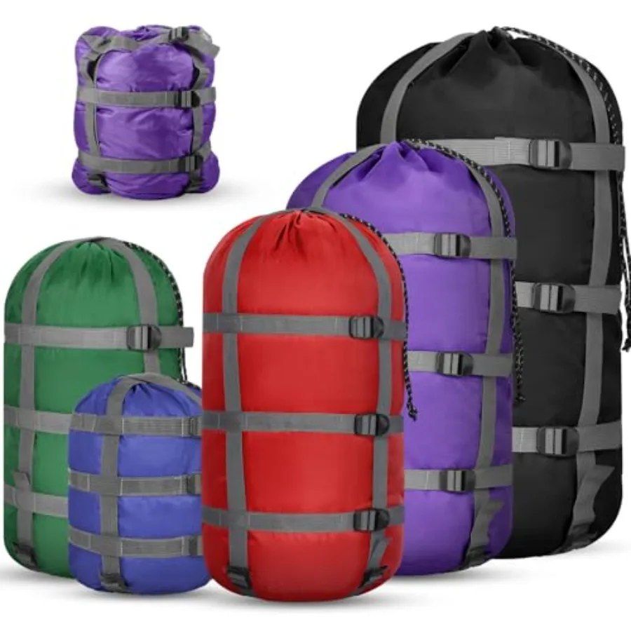 

5 Pack Compression Stuff Sack 5 Assorted Size Sleeping Bag Stuff Sack Ultralight Sleeping Bag Cover Space Saving Gear for Trave