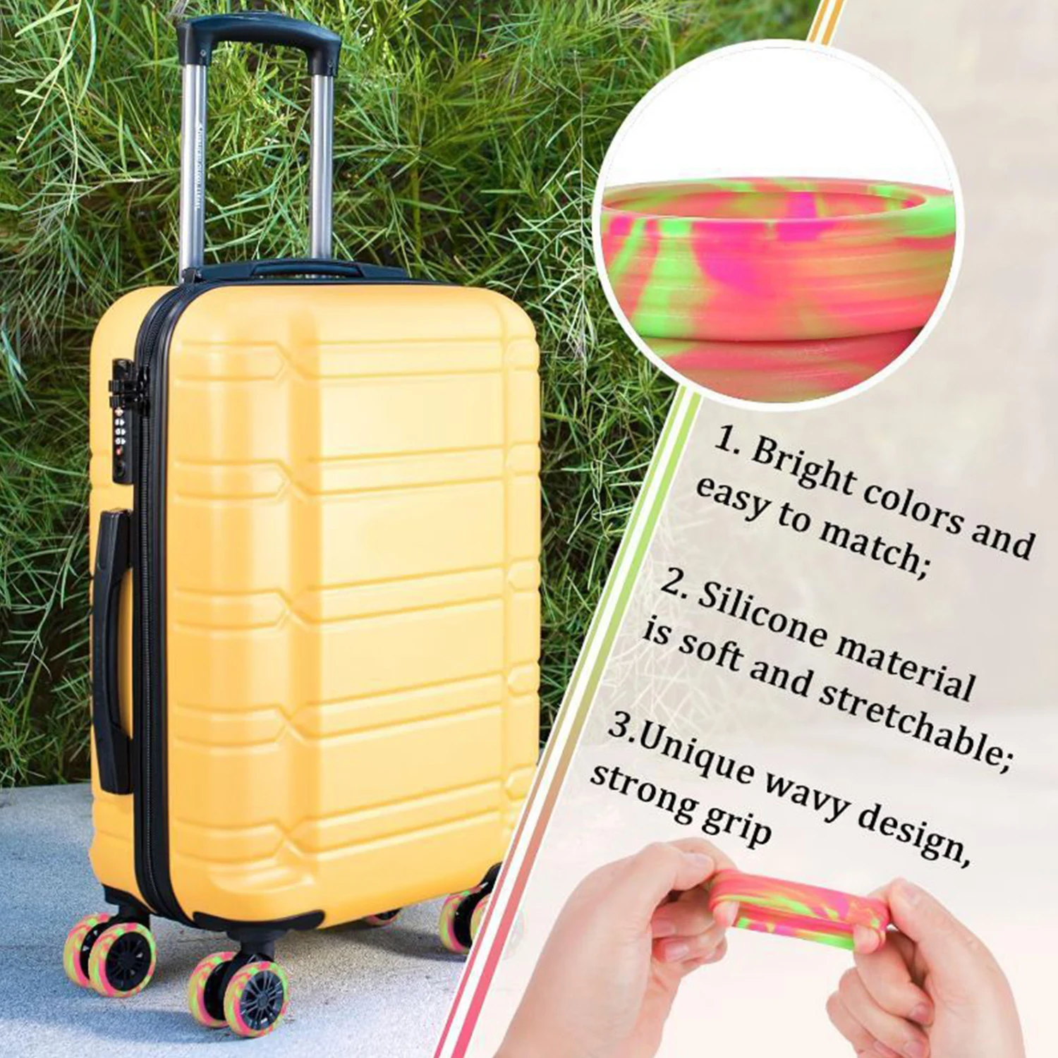 Colorida funda protectora para ruedas de equipaje, Protector de silicona para ruedas, Maleta de viaje, reducción de ruido, Kits de piezas