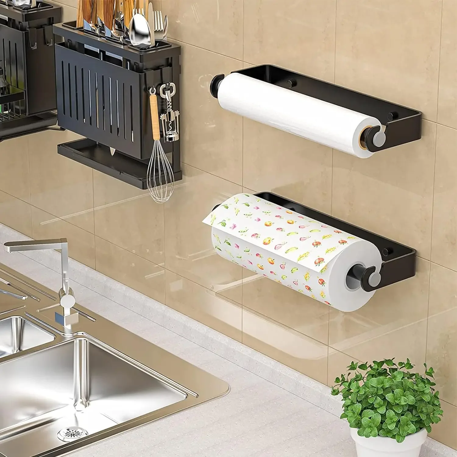 

Holder Wall Mounted Paper Towel Holder for Kitchen or Bathroom Under Cabinet Paper Towel Holder Plastic Wrap Storage