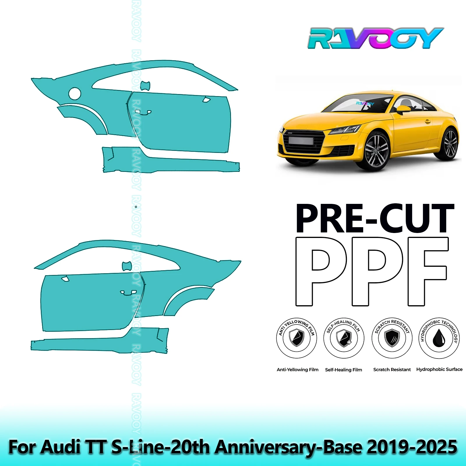 

For Audi TT S-Line-20th Anniversary-Base 2019-2025 8.5mil Pre-Cut PPF Door & A/B Pillar Kit TPU Paint Protection Film Set