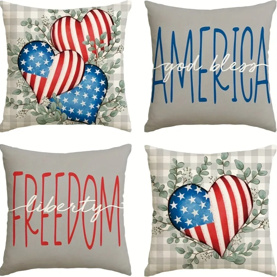 Fresh Style Patriotic Theme Pattern Home Decor Pillowcase Living Room Sofa Polyester Cushion Cover with Zipper