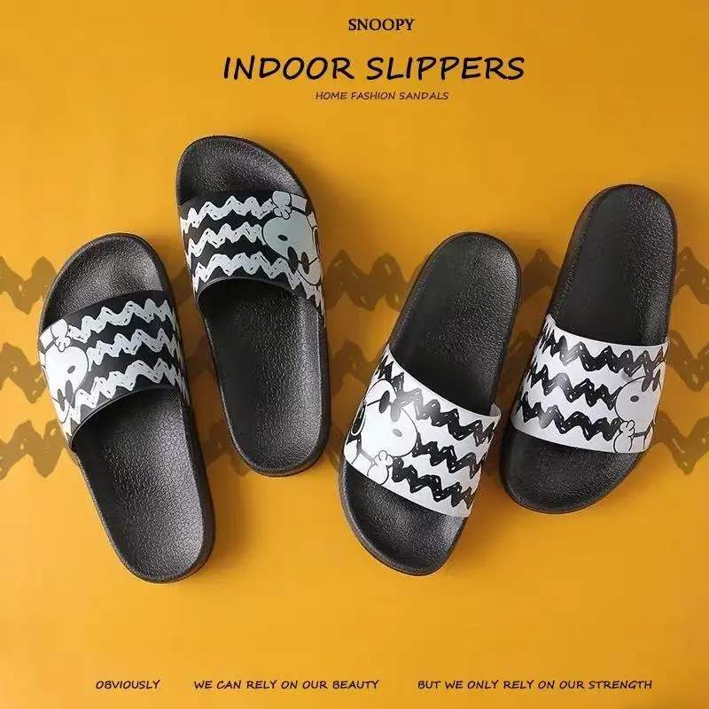 

real photos plus big size new Couple Home Female Cute Indoor Bathroom Anti Slip white black Snoopy fashion women man Slippers