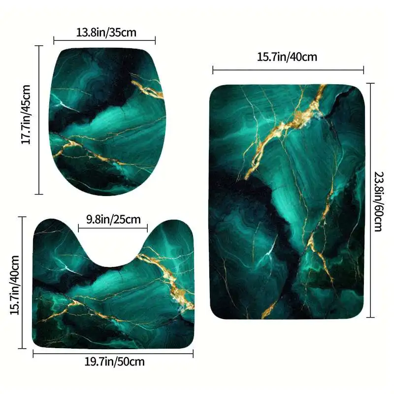 

Набор ковриков для ванной из изумрудно-зеленого мрамора, 3 предмета: нескользящий мягкий коврик для ванной, чехол для унитаза, U-образный коврик, декор для дома