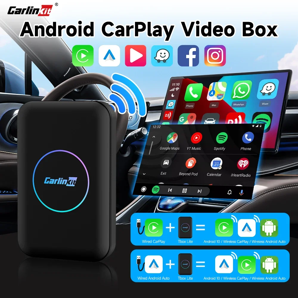 

CarlinKit Lite Wireless CarPlay Android Auto Dongle Streaming Android TV Box CarPlay Box WiFi BT Auto-connect For YouTube IPTV