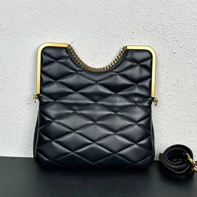 

2024 YS New Metal Flap With Diamond Quilted Two Way Zipper F R A M E Handbag Leather