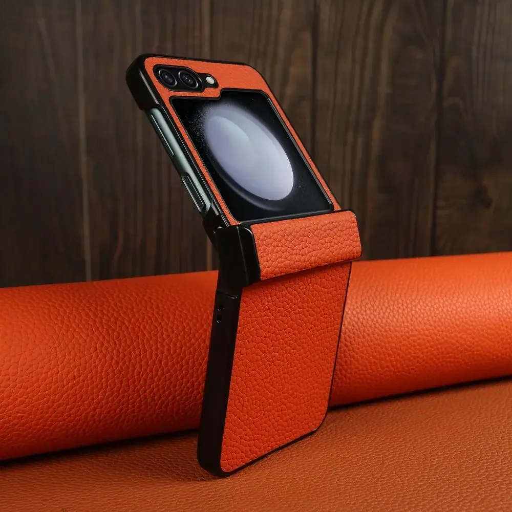 Luxury Hand Crafted Genuine Leather Case For Samsung Galaxy Z flip5 Phone Cover Galaxy Z Flip 3 flip4  Back Shell Coque Capa - náhled 5