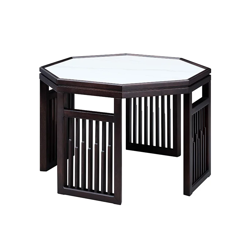 

Новый китайский стиль из цельного дерева, каменная плита, чайный столик и стул, сочетание домашних переговоров, восьмиугольный чайный столик из черного дерева