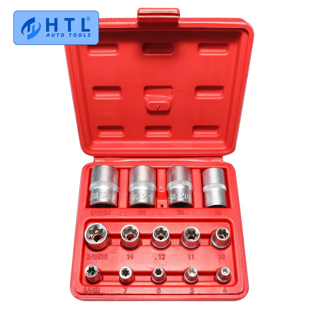 14Pcs E Type Torx Star Female Bit Socket Set Wrench Sockets E4-E24 for Home DIY Metalworking Auto Repair Tools