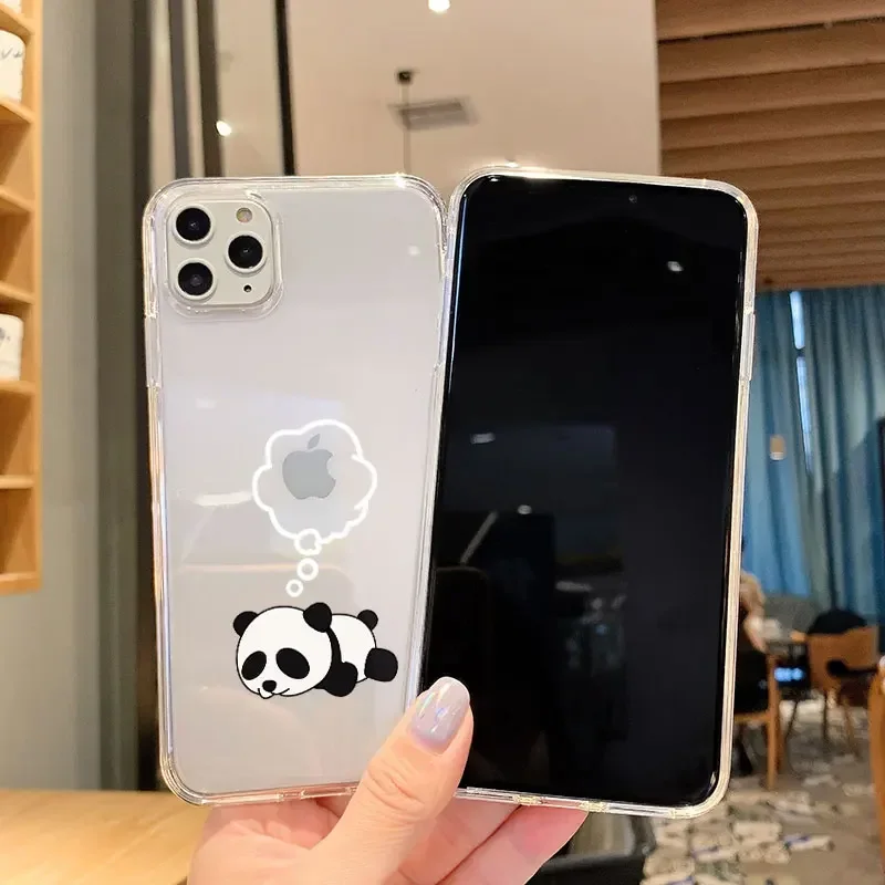 Funny Cute Panda Lover Couple Phone Case for iPhone 16 14 13 11 12 15 Pro Max Mini 8 15 Plus SE XR Soft Transparent Back Covers
