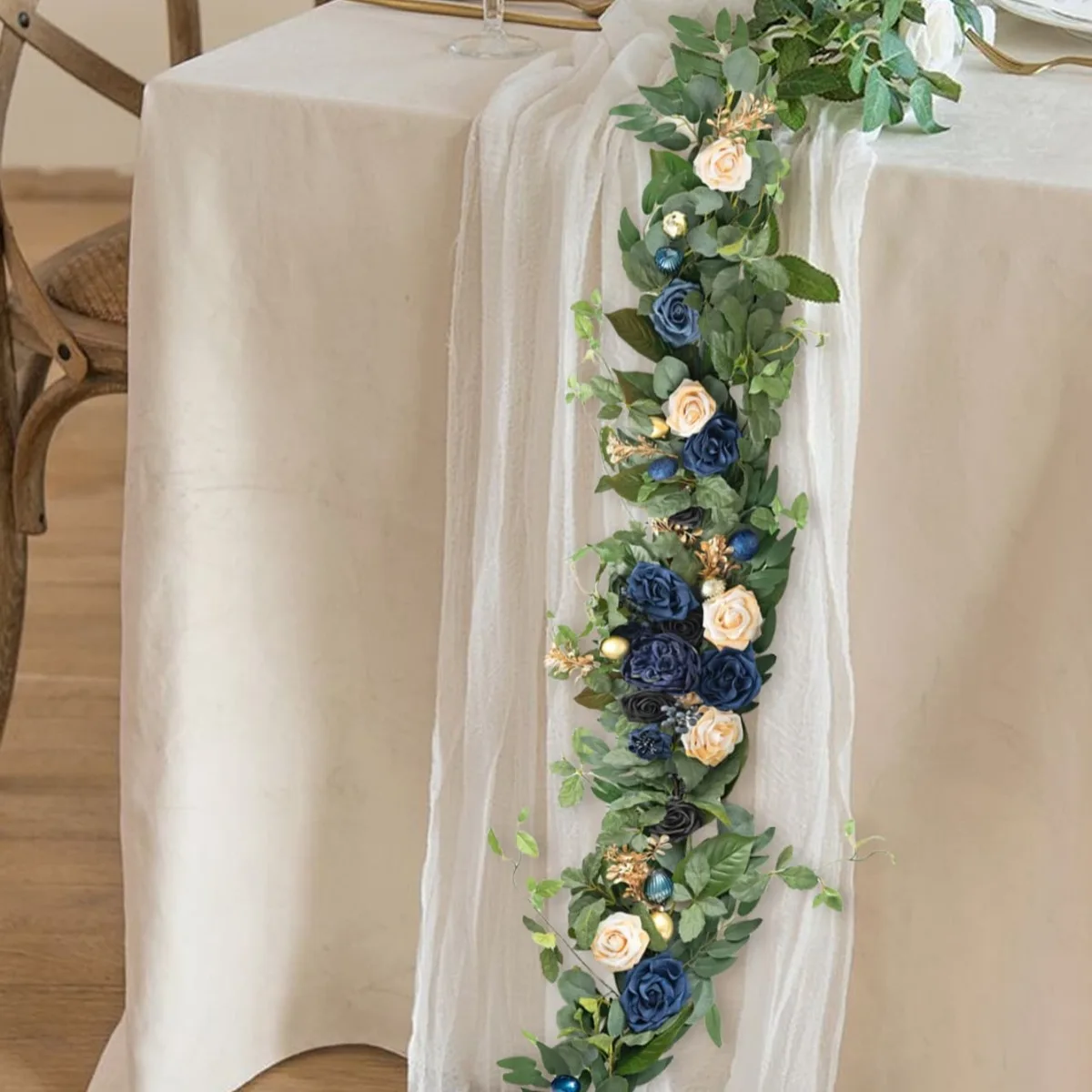 

5.9ft Spring Flower Garland- Wedding Arch Flowers for Backdrop Decoration, Eucalyptus & Rose, Artificial Floral Garland